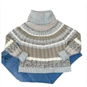 **NWT LOFT Beige/Grey/Cream Neutral Multi Striped Turtleneck Cable Sweater - S
